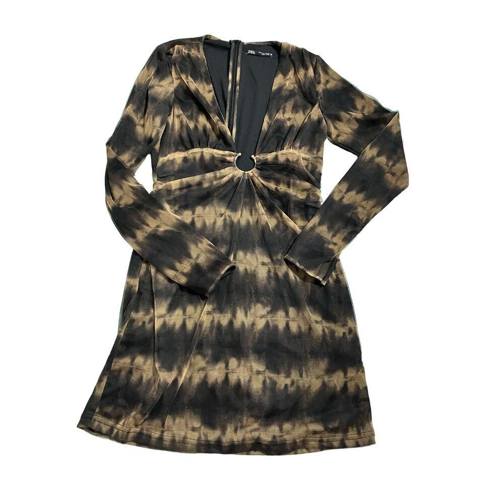 Zara Black and Brown Tie-Dye Mini Dress